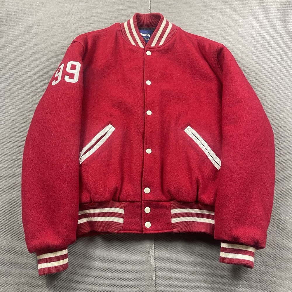 Vintage Holloway Varsity Jacket Mens Medium Red Wool Bomber Prep Lined USA